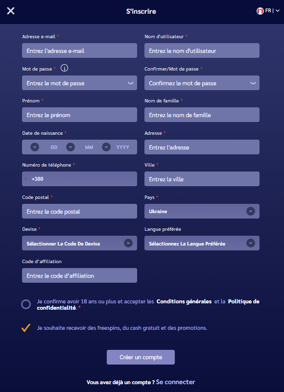 ShinyWilds Casino inscrire